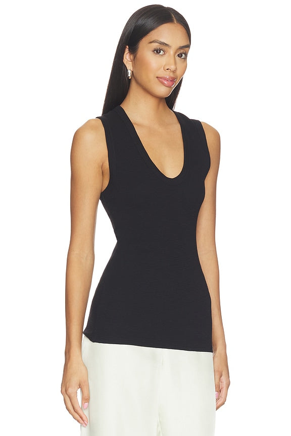 Textured Rib Sleeveless U Top