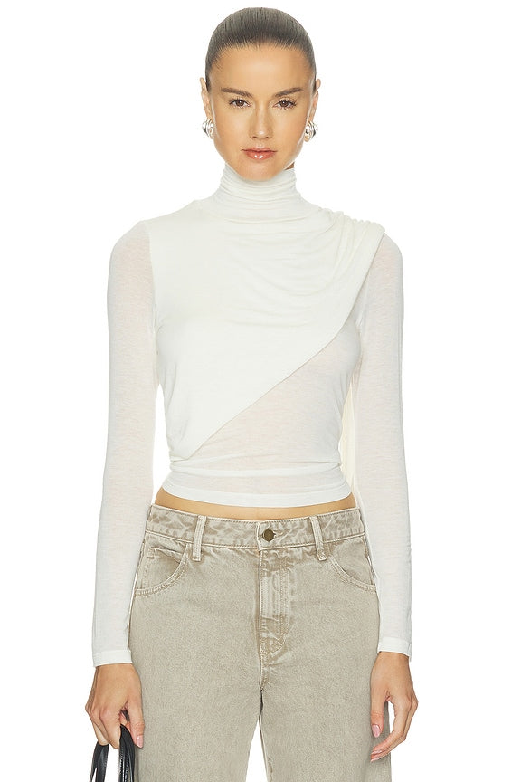 Sheer Cashmere Jersey Bandana Turtleneck Top
