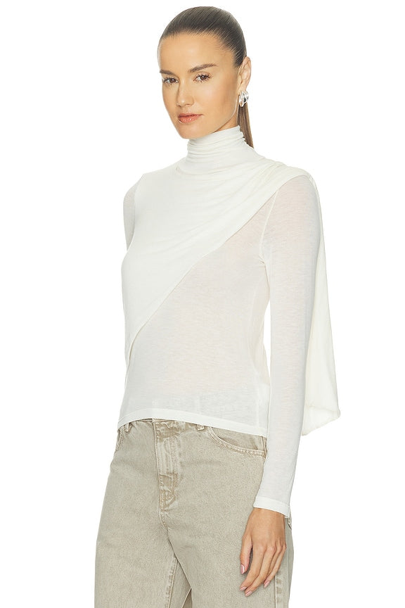 Sheer Cashmere Jersey Bandana Turtleneck Top