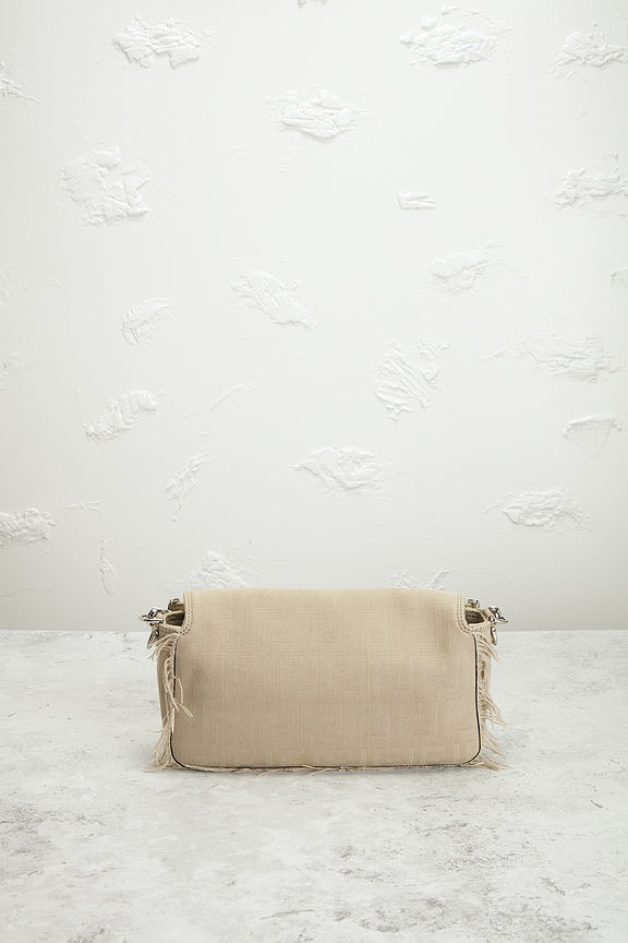 Fendi Zucca Fringe Baguette Shoulder Bag