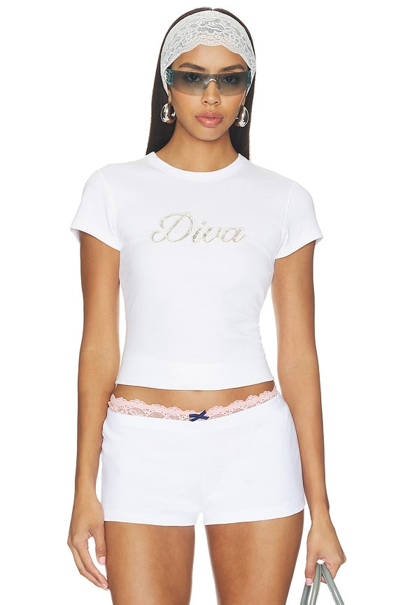 X Devon Lee Carlson Diva Cotton Ribbed Tee Shirt