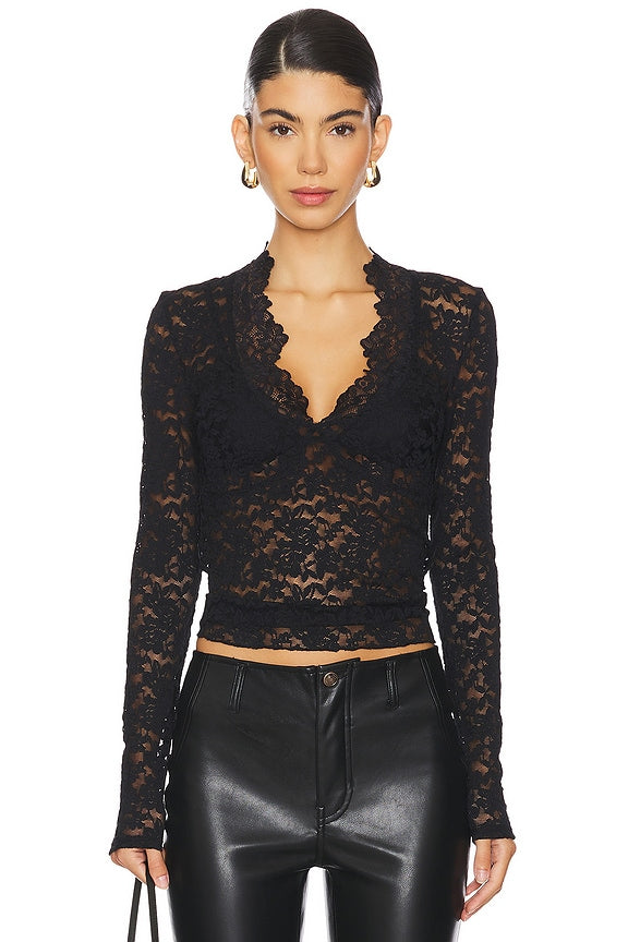 x Intimately FP All Day Lace Long Sleeve Top In Black