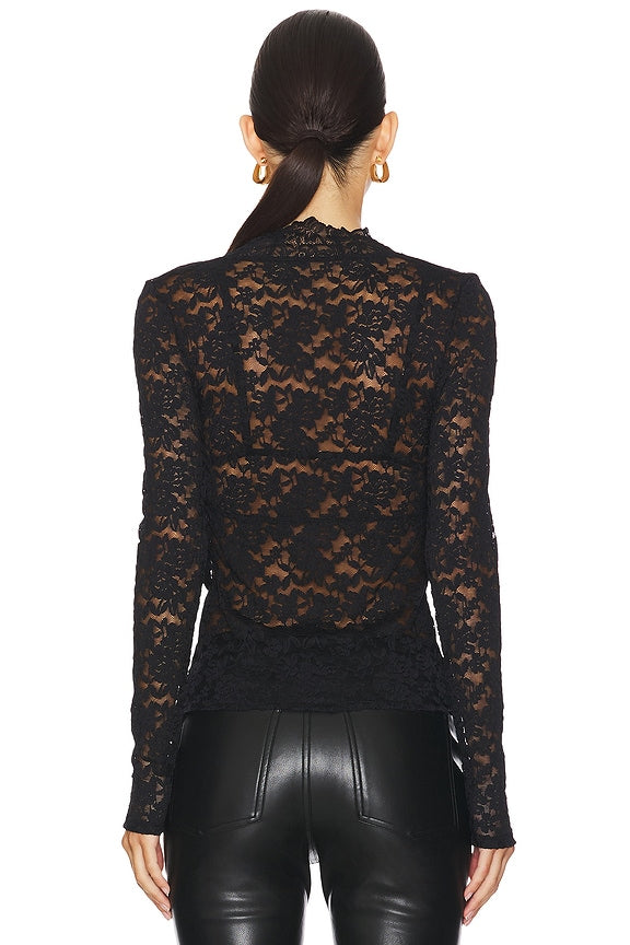 x Intimately FP All Day Lace Long Sleeve Top In Black