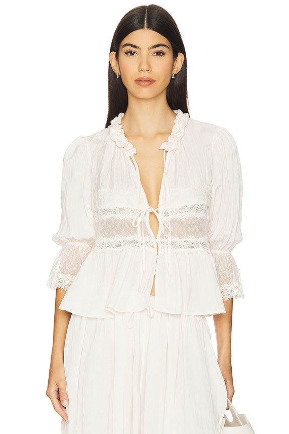 x Intimately FP Forever Young Bed Jacket In White Alyssum