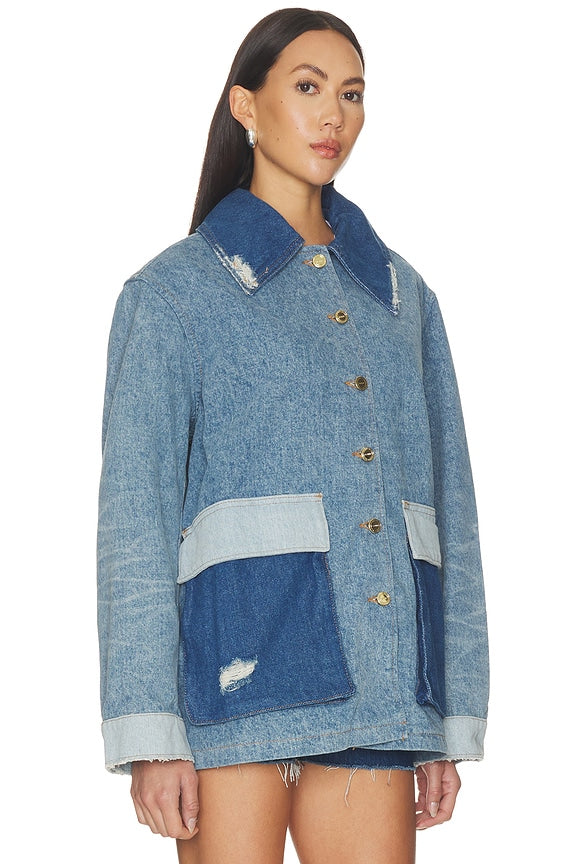 Patchwork Denim Midi Jacket