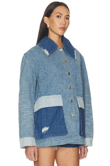 Patchwork Denim Midi Jacket