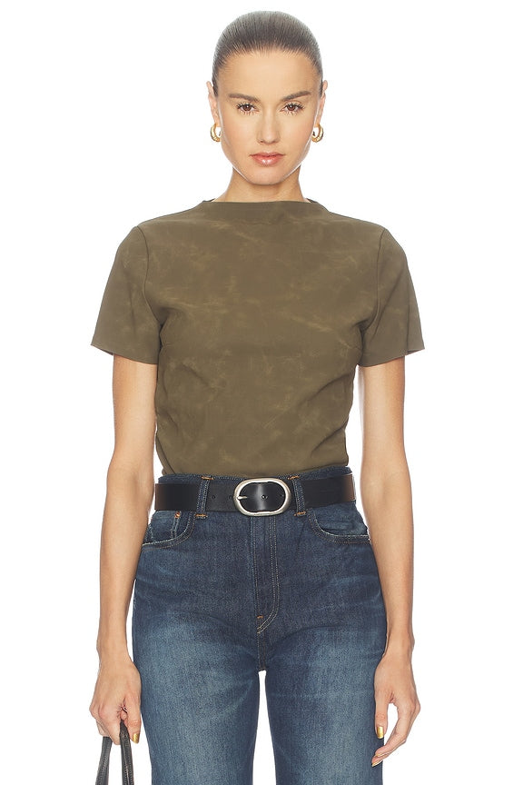 Faux Suede Short Sleeve Ruched Top