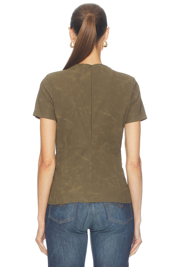 Faux Suede Short Sleeve Ruched Top