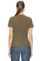 Faux Suede Short Sleeve Ruched Top