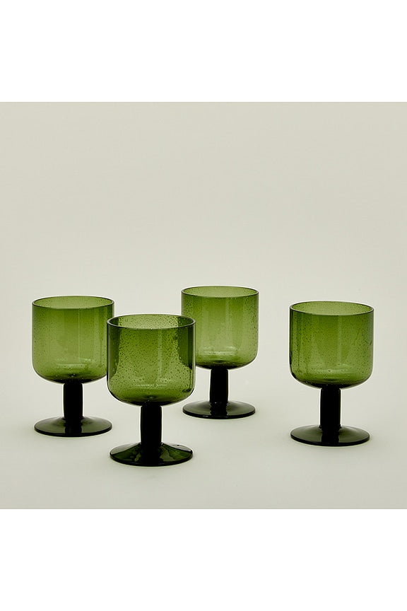 Stemmed Simple Seeded Glassware Set Of 4