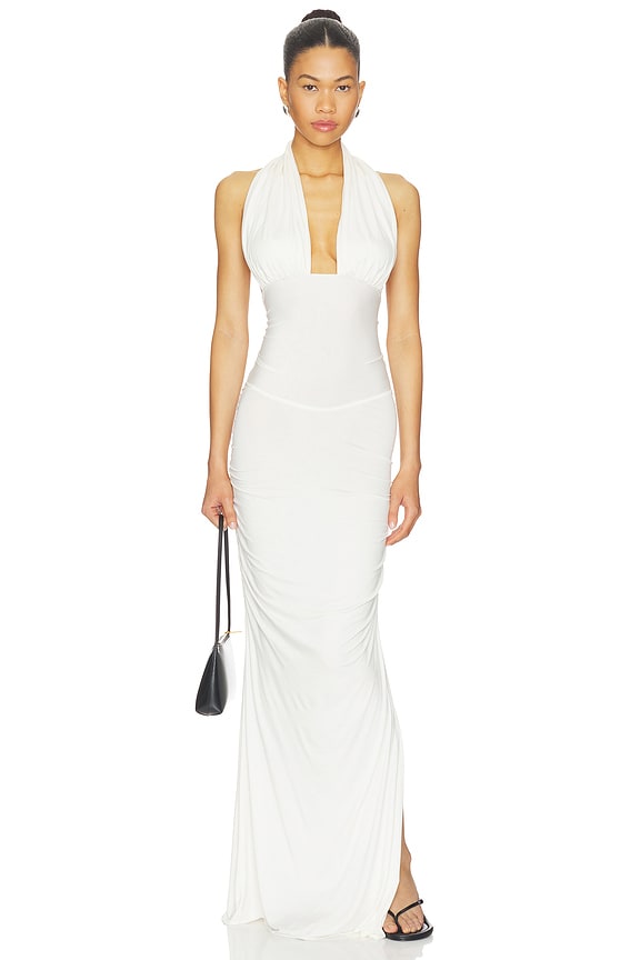 Amanda Solid Halter Maxi Dress