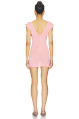 Bijous Solid Deep V-neckline, Easy Day To Night Mini Dress With Elasticated Picot Trim