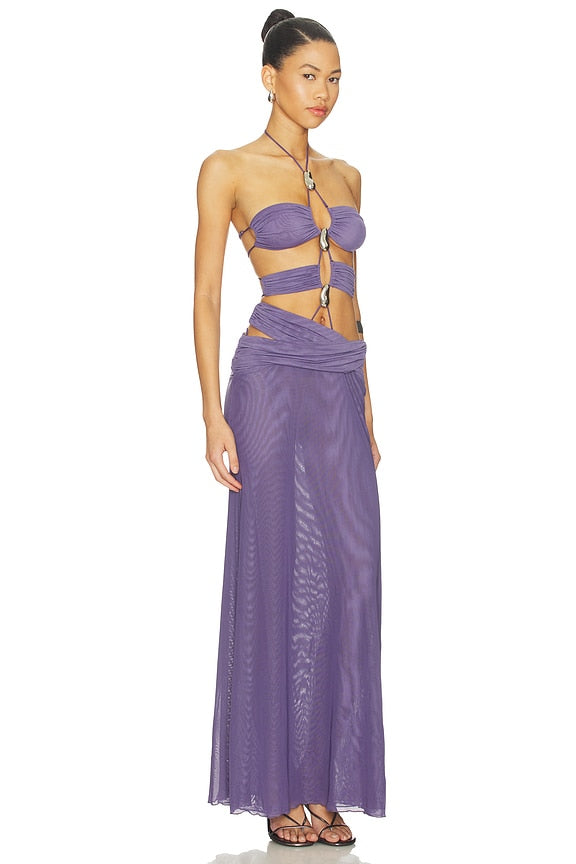 Trim Detail Lace Up Maxi Dress
