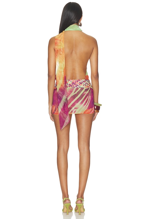Cowl Mini Dress With Scarf