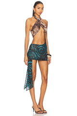 Halterneck Asymmetric Tie Mini Dress