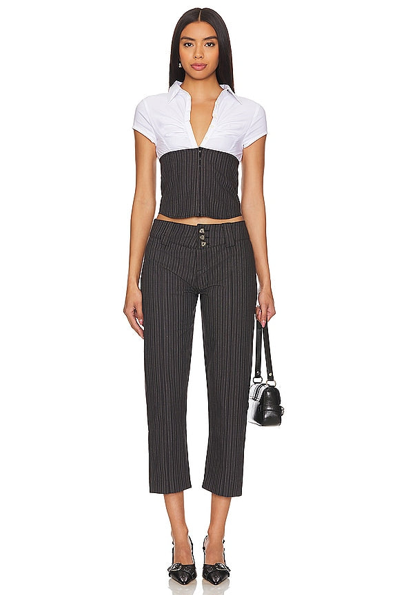 Tailored 3/4 Stripe Button Trousers