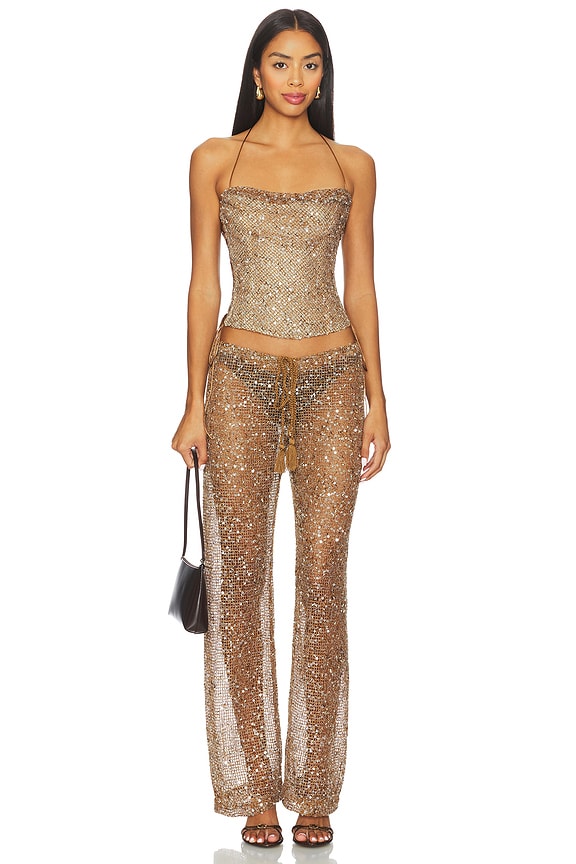 Sequin Mesh Drawstring Trousers