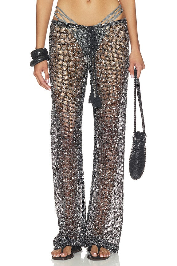 Sequin Mesh Drawstring Trousers
