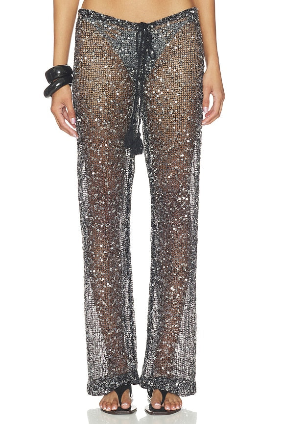 Sequin Mesh Drawstring Trousers