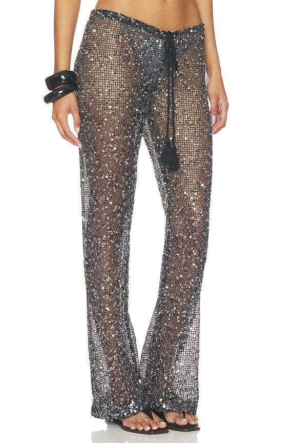 Sequin Mesh Drawstring Trousers