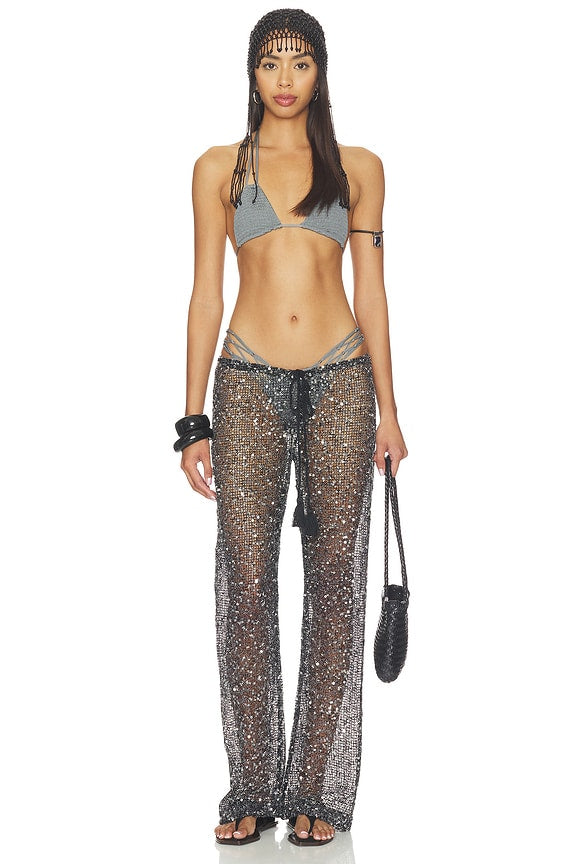 Sequin Mesh Drawstring Trousers