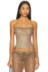 Draped Lace Up Corset Top