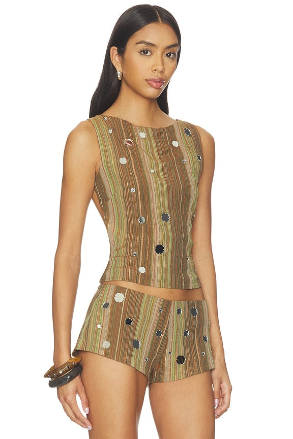 Stripe Mirror Trim Top