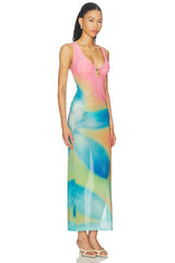 Plunge Mesh Maxi Dress