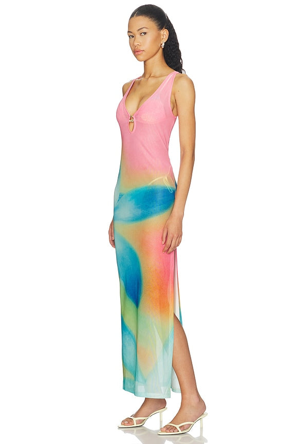 Plunge Mesh Maxi Dress