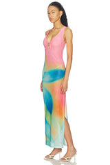 Plunge Mesh Maxi Dress