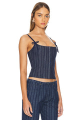 Charismatic Denim Corset in Dark Pinstripe