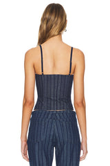 Charismatic Denim Corset in Dark Pinstripe