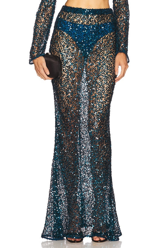 Net Paillette Maxi Skirt