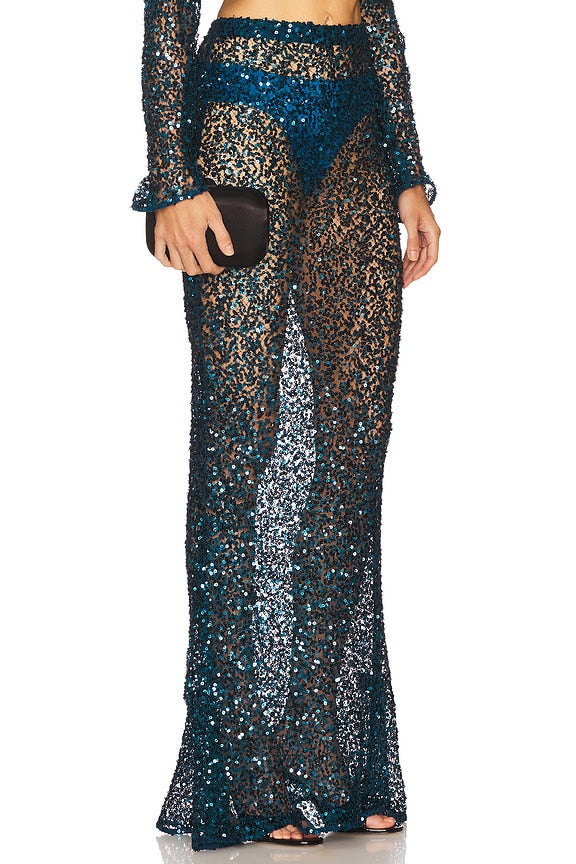 Net Paillette Maxi Skirt