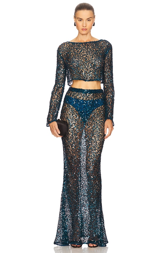 Net Paillette Maxi Skirt