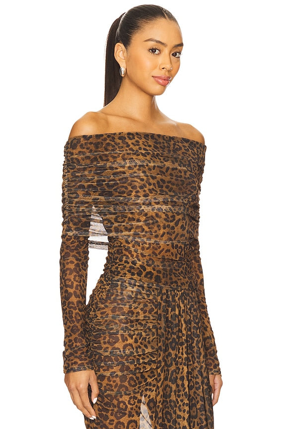 Printed Mesh Off The Shoulder Top