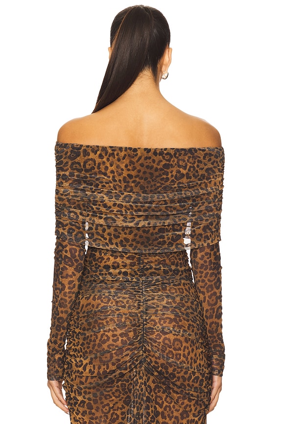 Printed Mesh Off The Shoulder Top