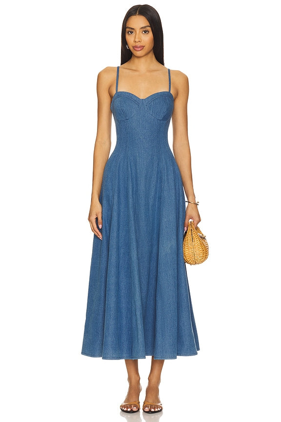 Simone Midi Dress in Denim Blue