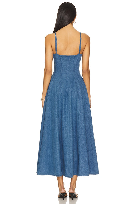 Simone Midi Dress in Denim Blue