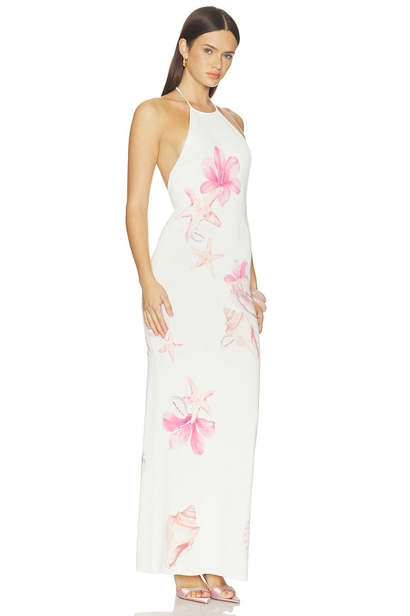 Theia Floral Print Halter Maxi Dress
