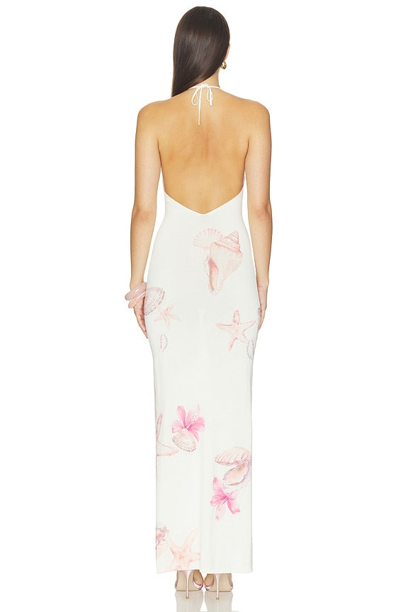 Theia Floral Print Halter Maxi Dress