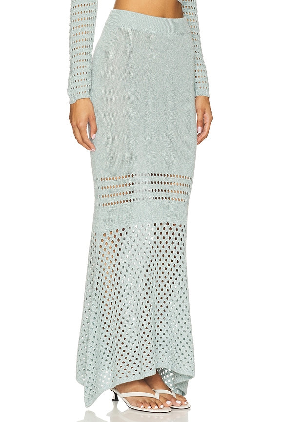 Striped Mesh Handkerchief Midi Skirt