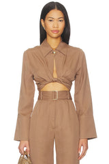 Collared Long Sleeve Wrap Top