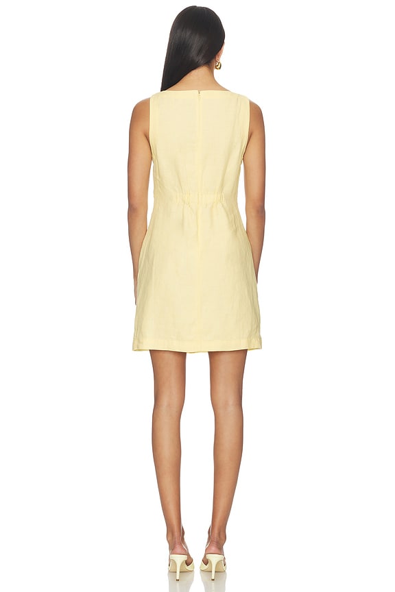 Boatneck Shirred Mini Dress in 100% Linen