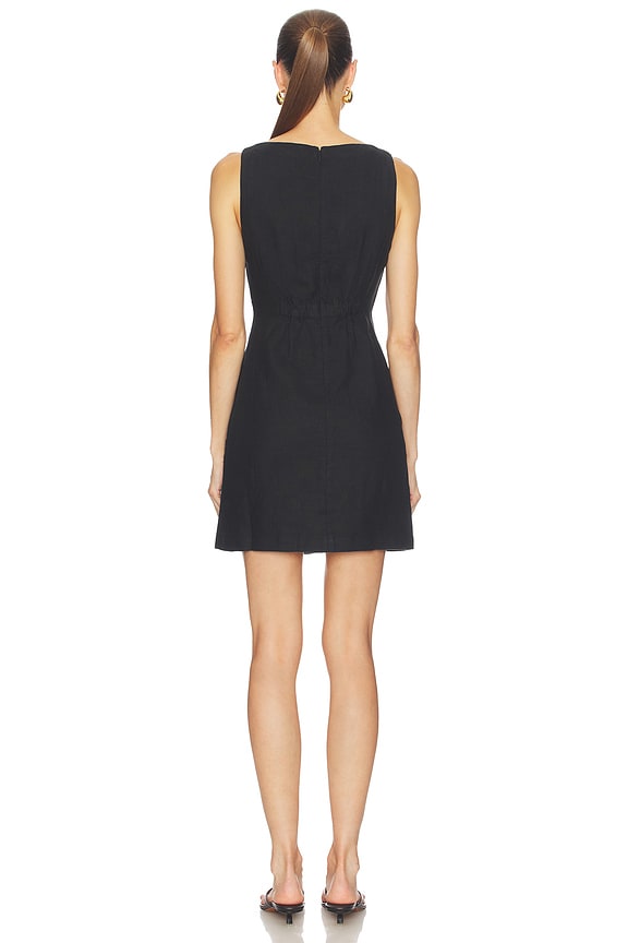 Boatneck Shirred Mini Dress in 100% Linen