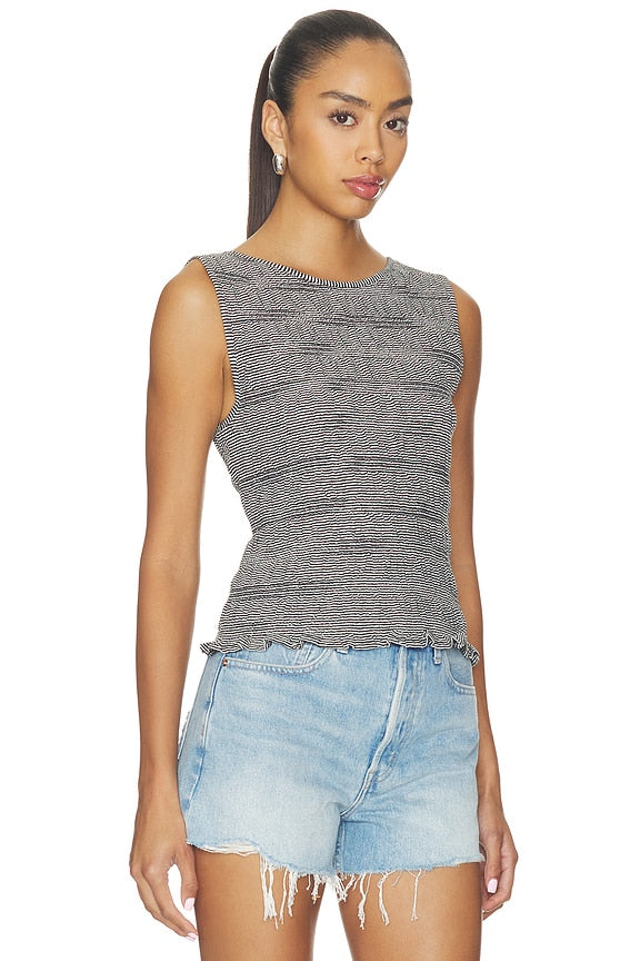 Smocked Boatneck Tank in Stripe