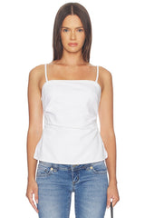 Airy Denim Ruched Squareneck Tank