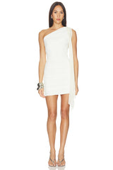 One Shoulder Chiffon Tie Mini Dress