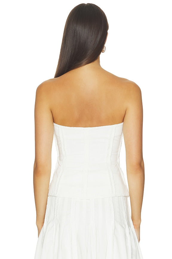 Strapless Button Up Top With Lace Trim