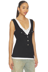 Layered Open-collared Vest